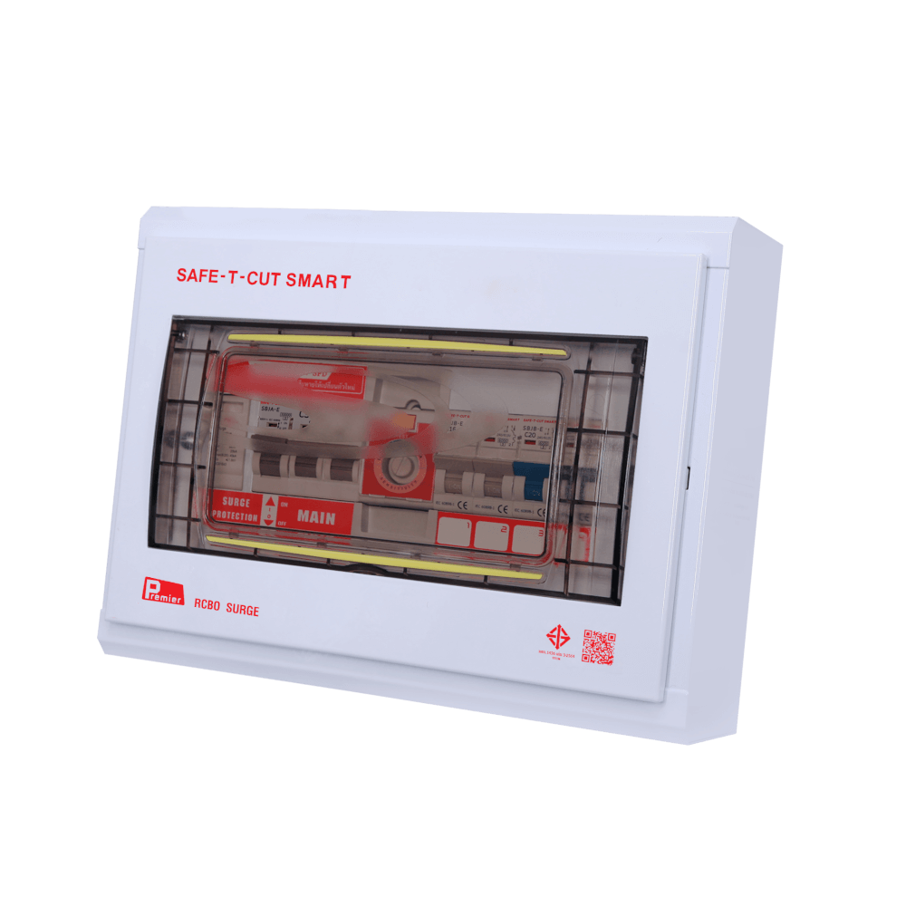 ชุดตู้คอนซูมเมอร์ 4 ช่อง เบรคเกอร์กันดูด 32 แอมป์ เซฟ-ที-คัท สมาร์ท รุ่น PREMIER SURGE